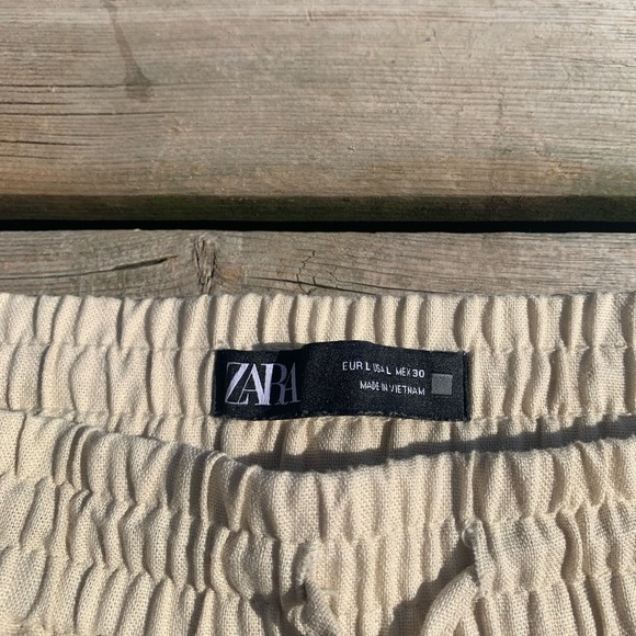 Zara Beige Linen Blend Wide Leg Drawstring Pants - Size Large - Picture 3 of 9